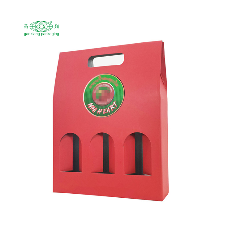 Consuetudo Lupum complicata impressa cistae vini limae 3-utrem paper utrem packaging box cum fenestra